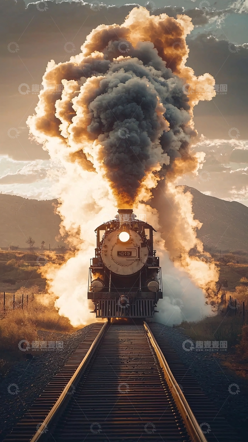 高清大图下载【趣麦麦图】蒸汽火车日出风景
