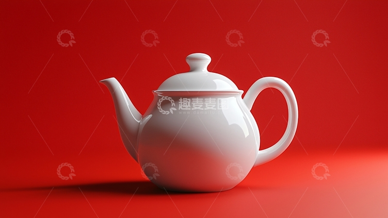 高清大图下载【趣麦麦图】红底白瓷茶壶