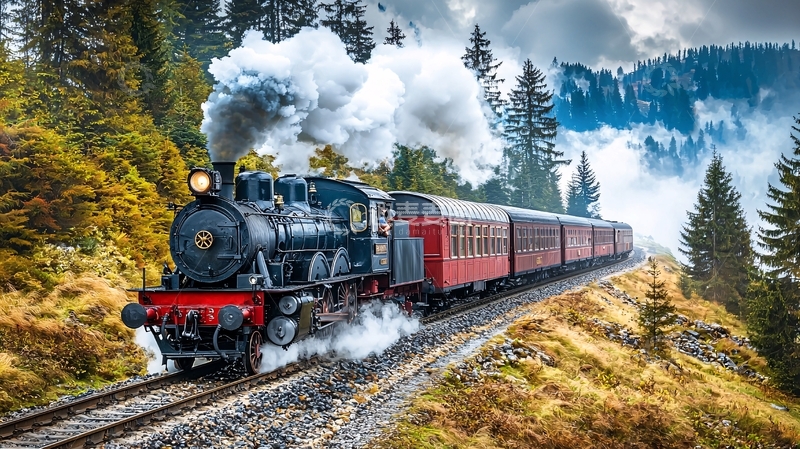 高清大图下载【趣麦麦图】蒸汽火车山区铁路