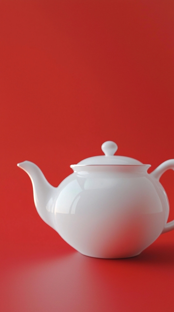 红色背景下的白色茶壶