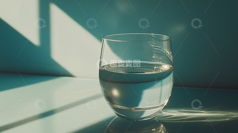 高清大图下载【趣麦麦图】阳光透过玻璃杯里的水