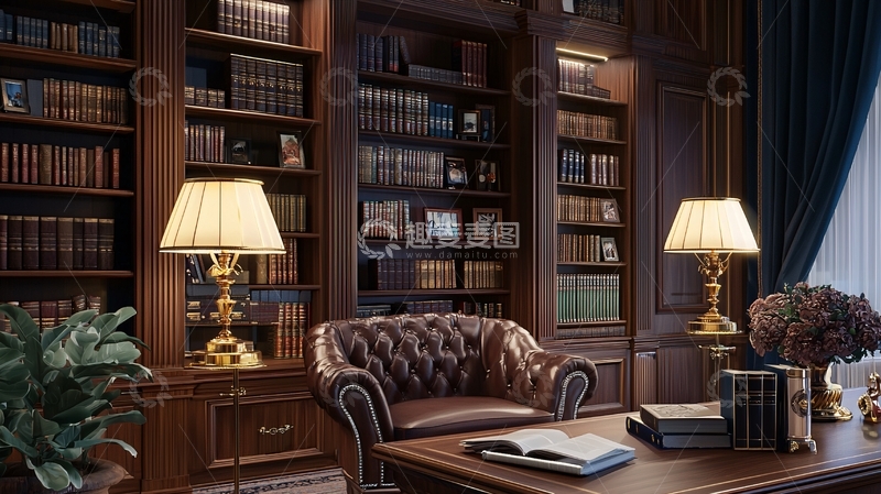 高清大图下载【趣麦麦图】复古风格的书房