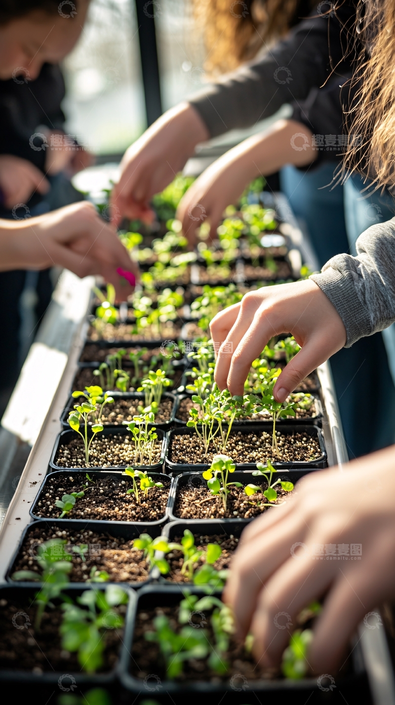 高清大图下载【趣麦麦图】孩子们种植幼苗