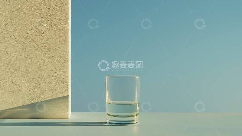 高清大图下载【趣麦麦图】浅色背景下半杯水