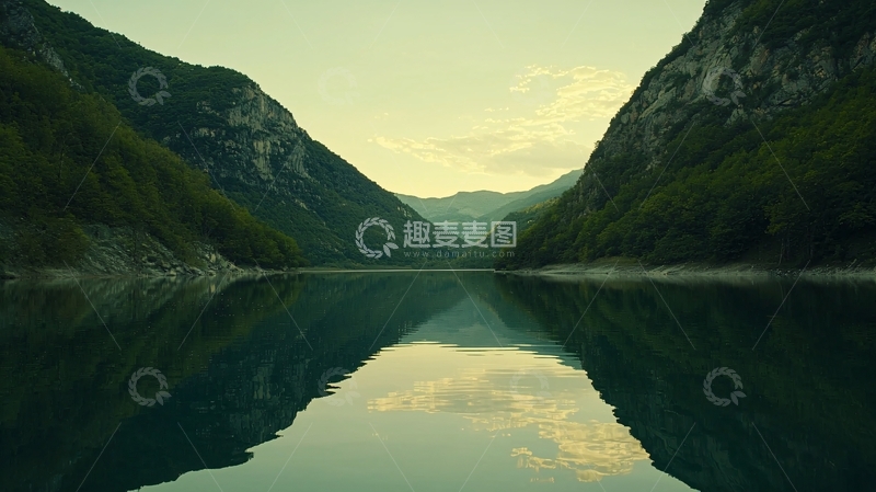 高清大图下载【趣麦麦图】山峦环抱的平静湖泊