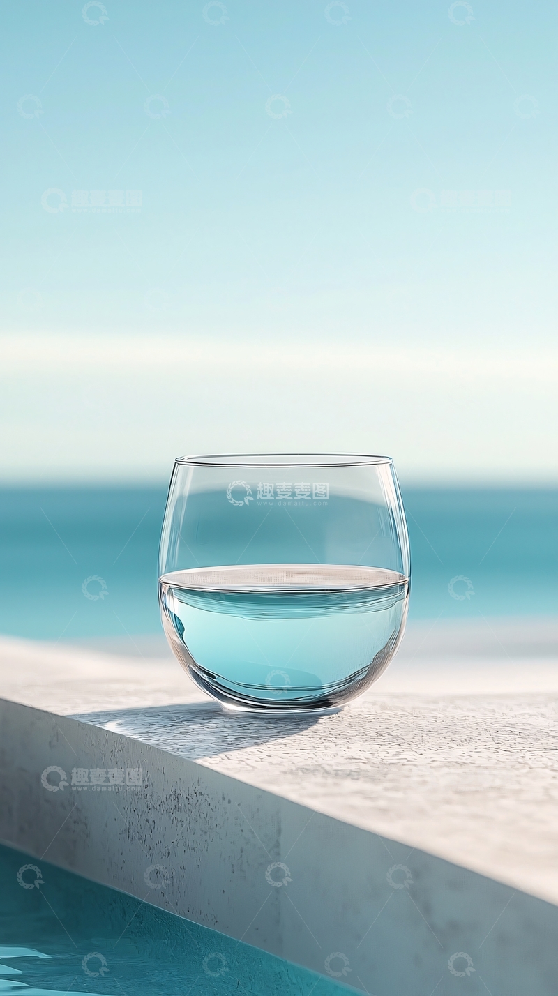 高清大图下载【趣麦麦图】海边一杯清水