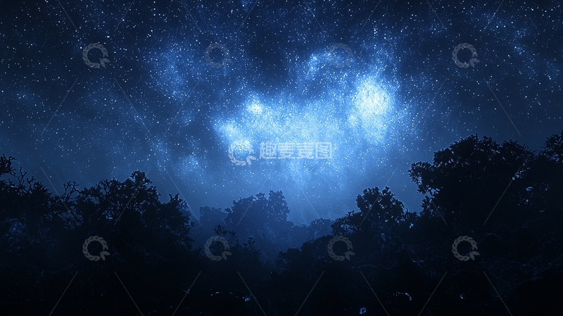 高清大图下载【趣麦麦图】星空树林夜景