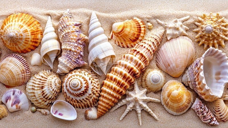 高清大图下载【趣麦麦图】沙滩上各种各样的贝壳