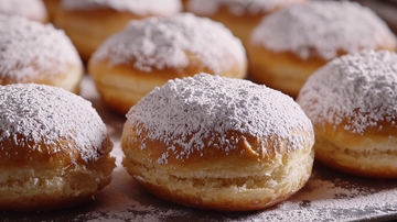 撒糖粉的美味油炸糕点