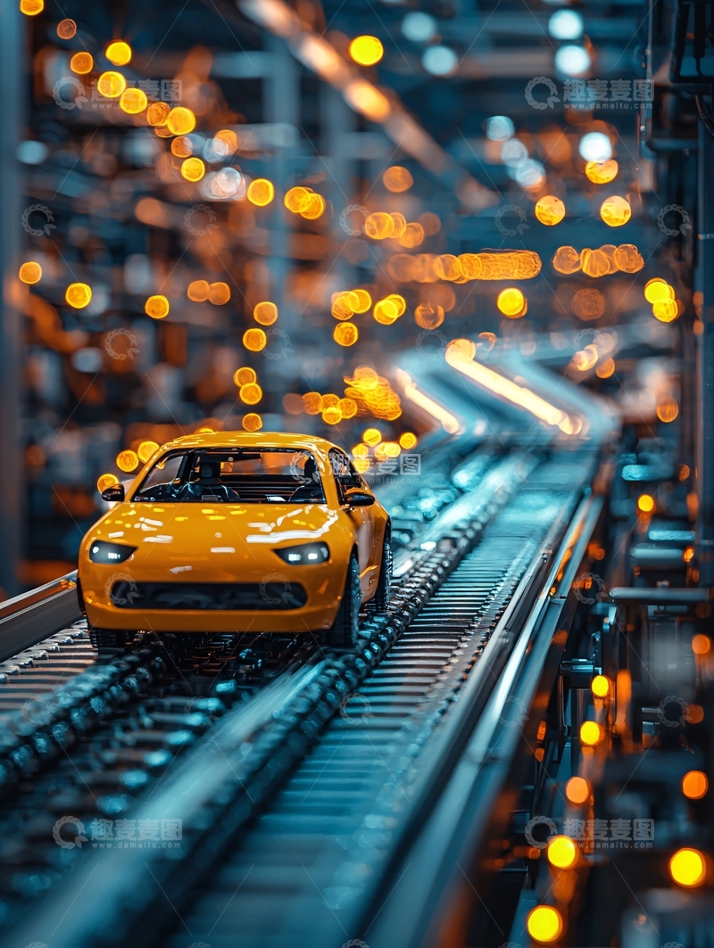 高清大图下载【趣麦麦图】黄色汽车行驶在轨道上