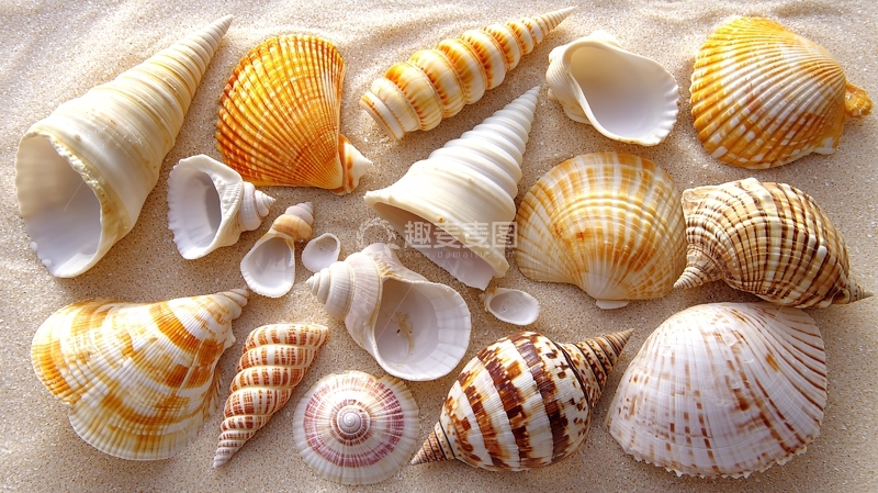 高清大图下载【趣麦麦图】沙滩上的各种贝壳