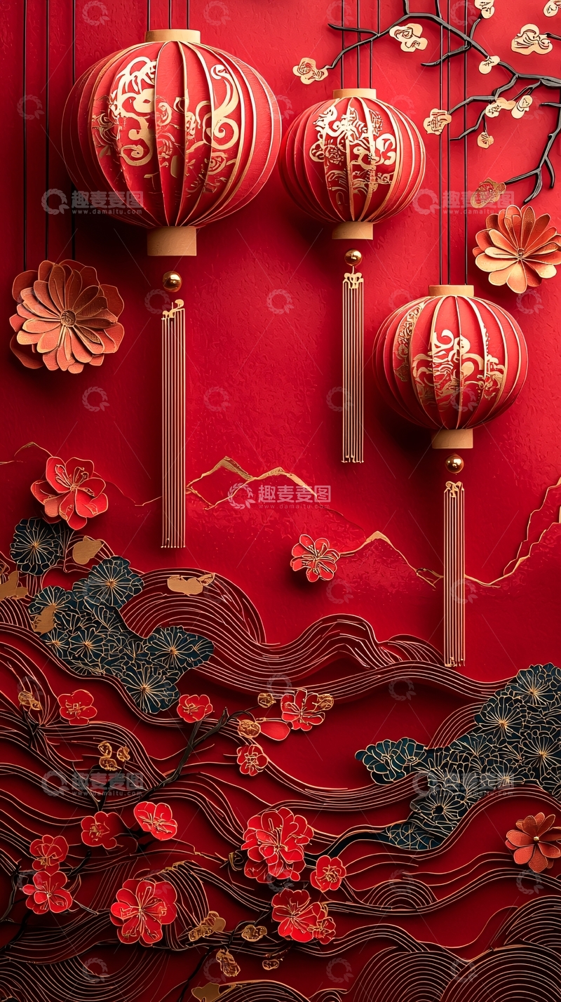 高清大图下载【趣麦麦图】节日气氛浓厚的红色灯笼