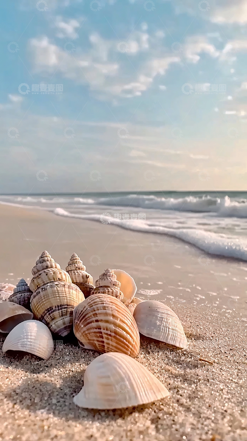 高清大图下载【趣麦麦图】沙滩上贝壳的唯美照片
