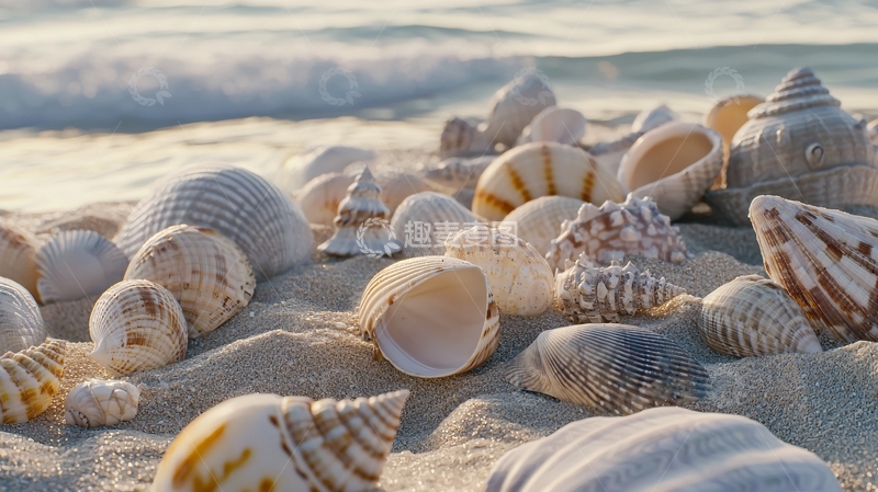 高清大图下载【趣麦麦图】沙滩上各种各样的贝壳