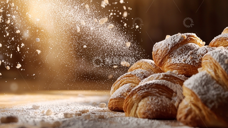 高清大图下载【趣麦麦图】撒糖粉的美味可颂