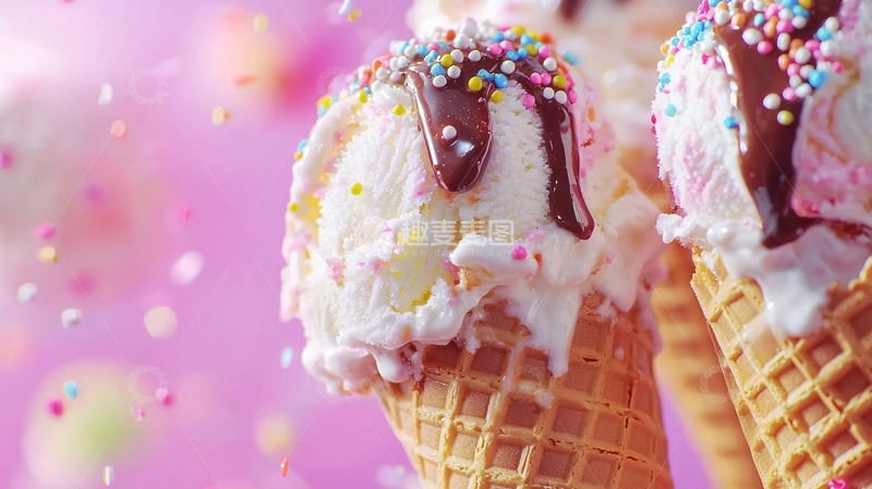 高清大图下载【趣麦麦图】彩色甜筒冰淇淋