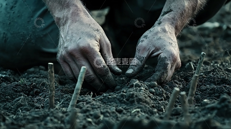 高清大图下载【趣麦麦图】双手沾满泥土种地