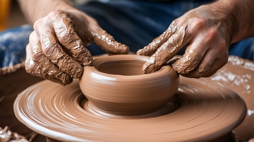 双手沾满泥土制作陶器