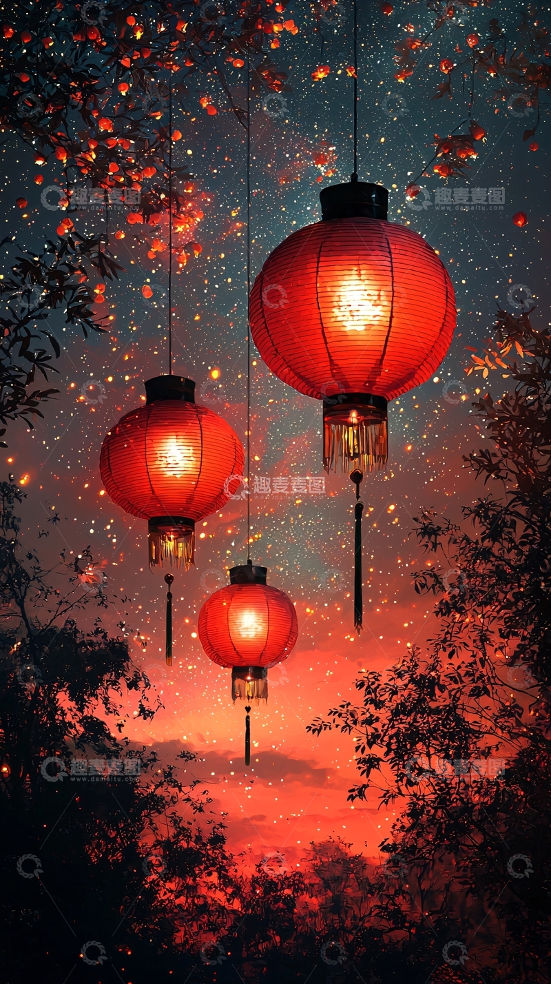 高清大图下载【趣麦麦图】红色灯笼夜空