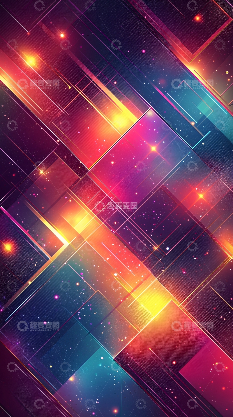 高清大图下载【趣麦麦图】彩色几何形状发光背景