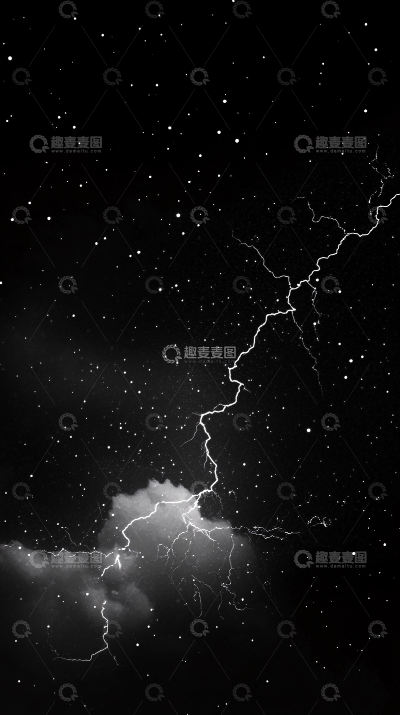 高清大图下载【趣麦麦图】黑夜星空中的闪电
