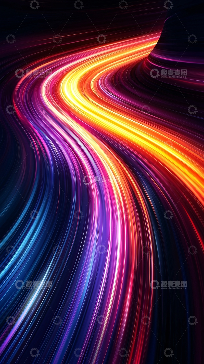 高清大图下载【趣麦麦图】绚丽光线形成的弯曲道路