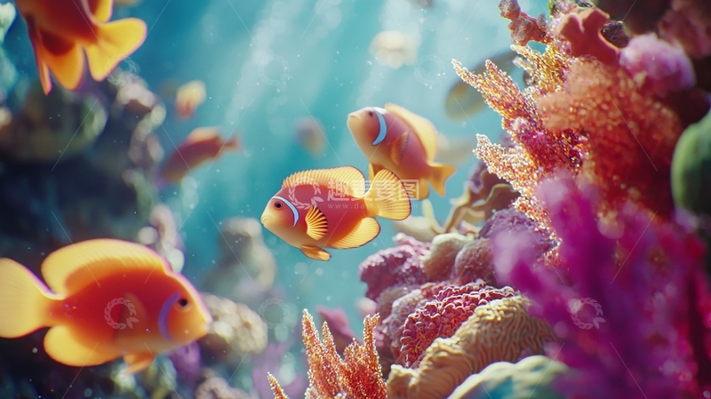 高清大图下载【趣麦麦图】色彩斑斓的珊瑚礁鱼群