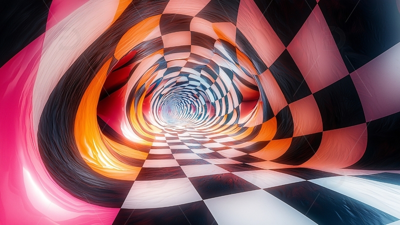 扭曲的棋盘格隧道