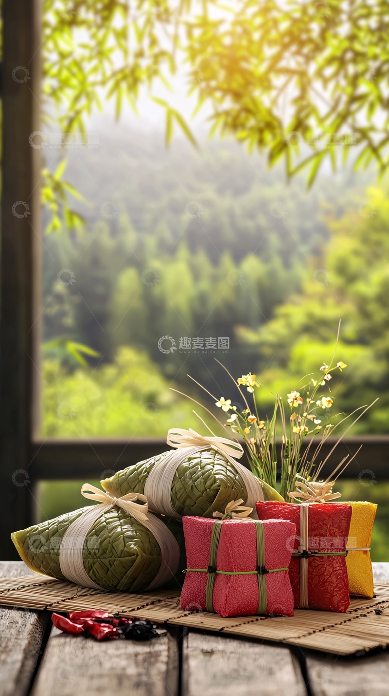 高清大图下载【趣麦麦图】端午节粽子绿意盎然