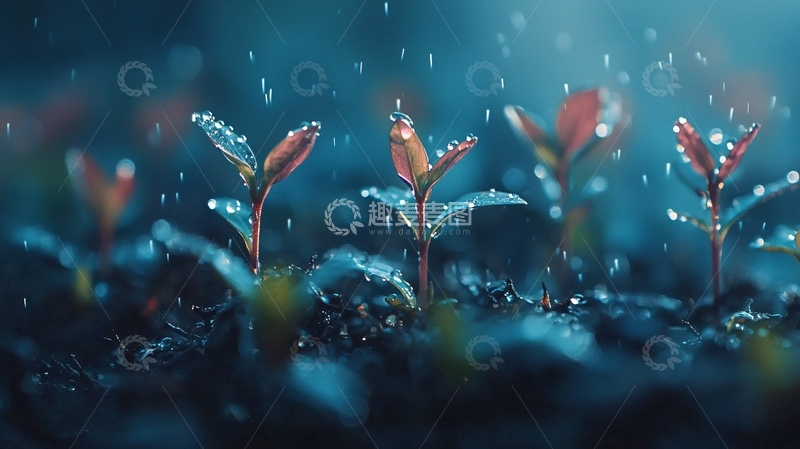 高清大图下载【趣麦麦图】雨中新生的嫩芽