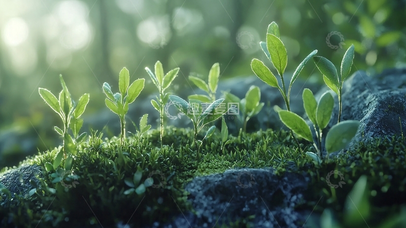 高清大图下载【趣麦麦图】清晨森林里新生的嫩芽