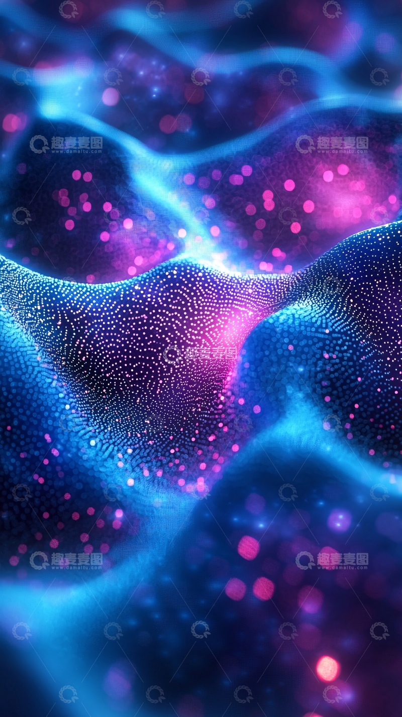 高清大图下载【趣麦麦图】蓝紫梦幻光波粒子背景