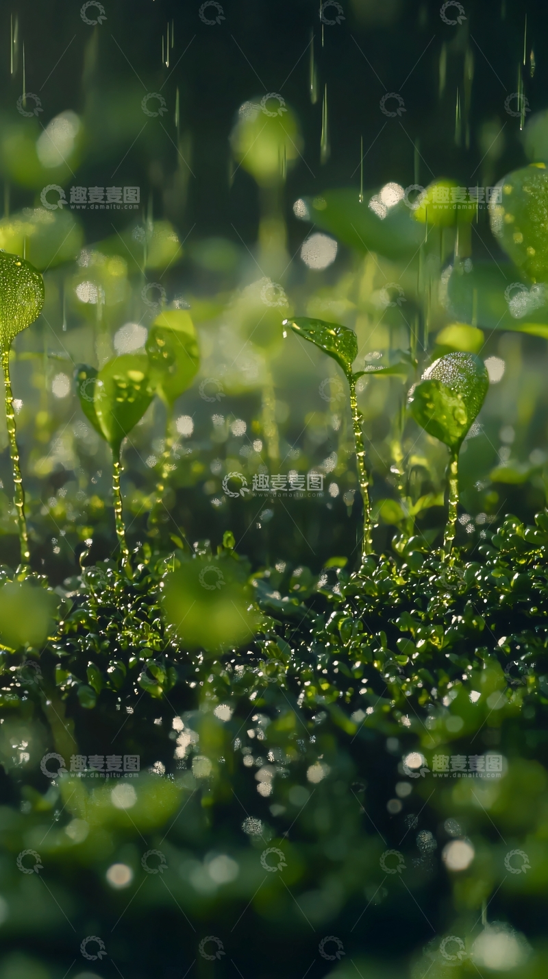 高清大图下载【趣麦麦图】雨中新生的嫩芽