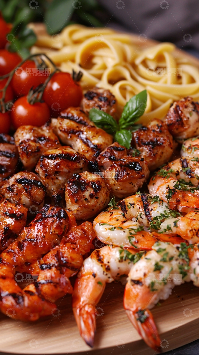 高清大图下载【趣麦麦图】烤鸡肉串虾意面