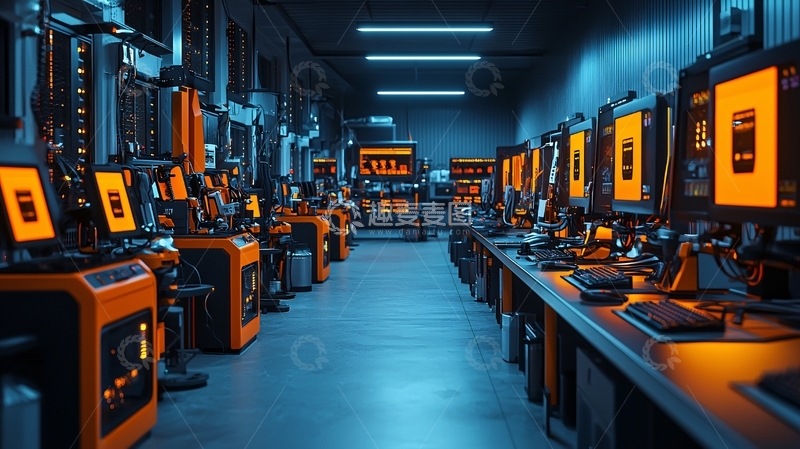 高清大图下载【趣麦麦图】工业环境下的橙色屏幕