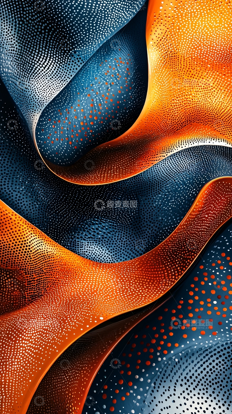 高清大图下载【趣麦麦图】抽象曲线橙蓝交织
