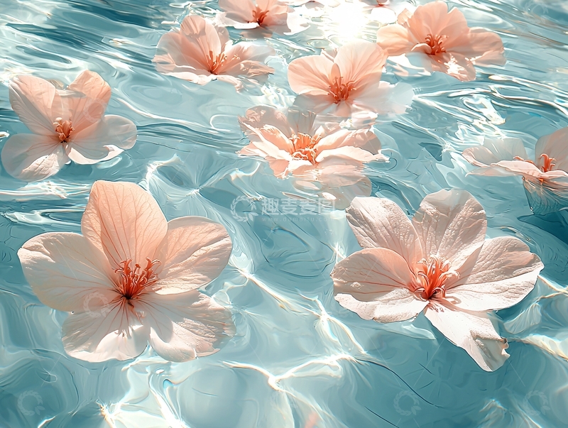 高清大图下载【趣麦麦图】水中漂浮的淡粉色花朵