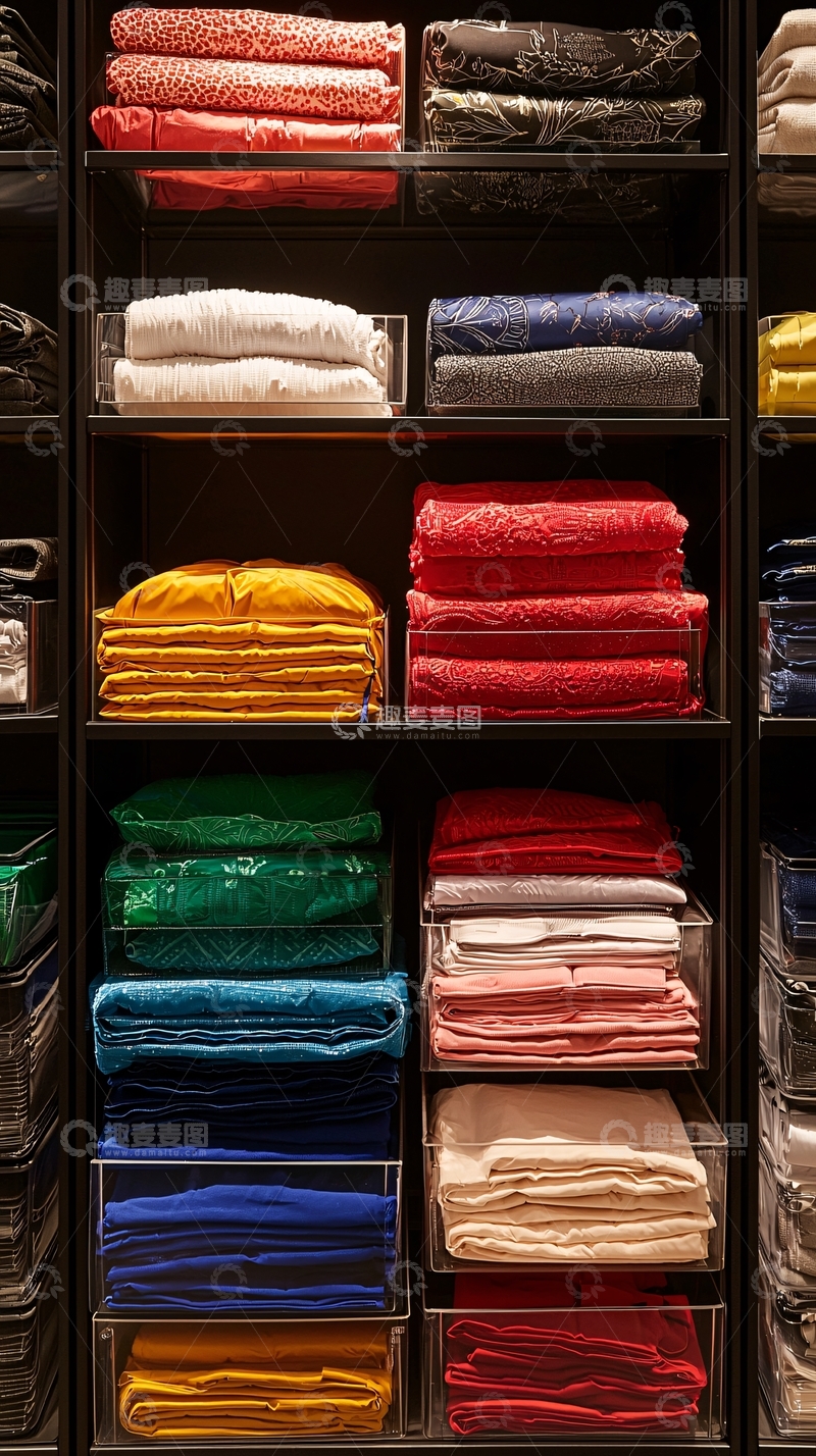 高清大图下载【趣麦麦图】整齐叠放的彩色衣物