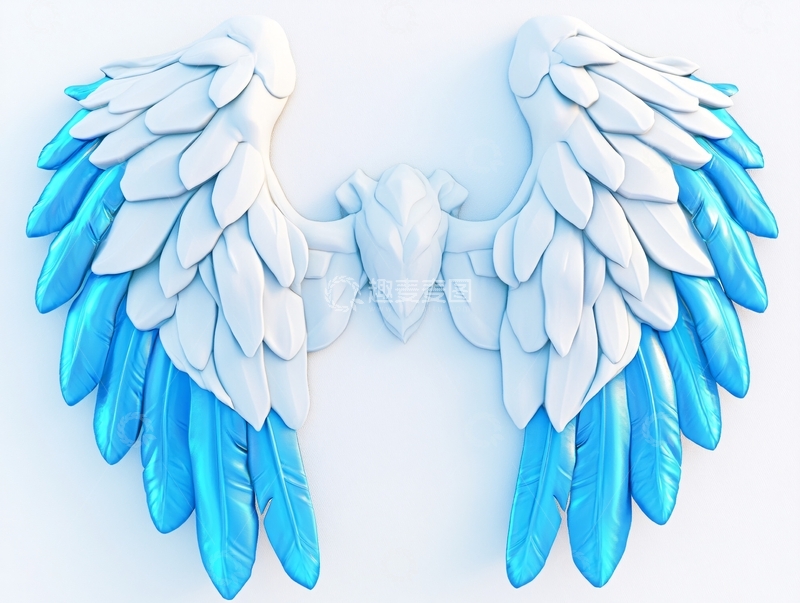 高清大图下载【趣麦麦图】白色蓝色羽毛翅膀