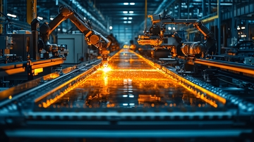 工业流水线夜晚作业场景