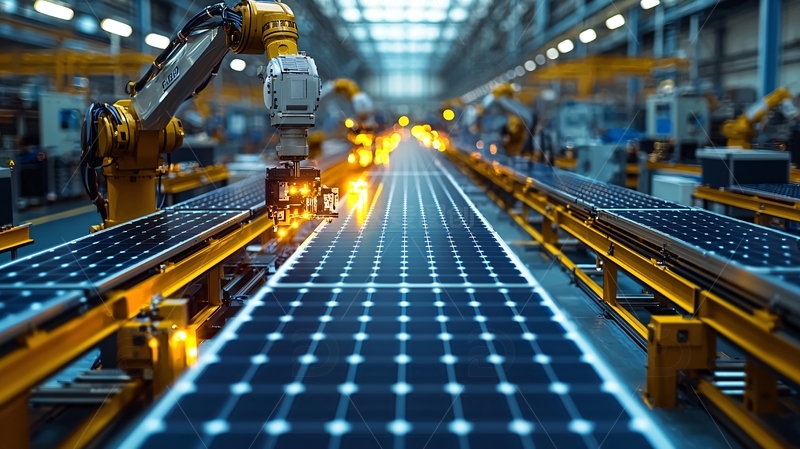 高清大图下载【趣麦麦图】自动化生产线上的太阳能电池板