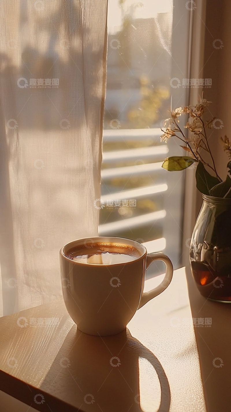 高清大图下载【趣麦麦图】窗边一杯咖啡的温暖阳光