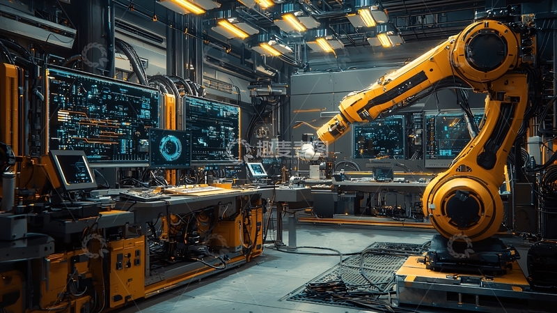 高清大图下载【趣麦麦图】工业车间内机械臂的图片