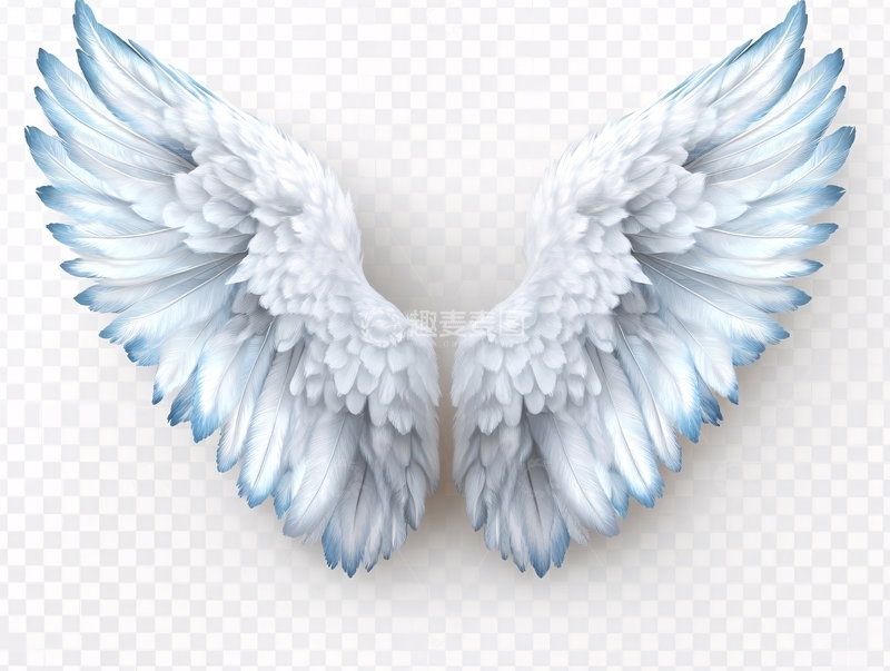 高清大图下载【趣麦麦图】展开的白色羽毛翅膀