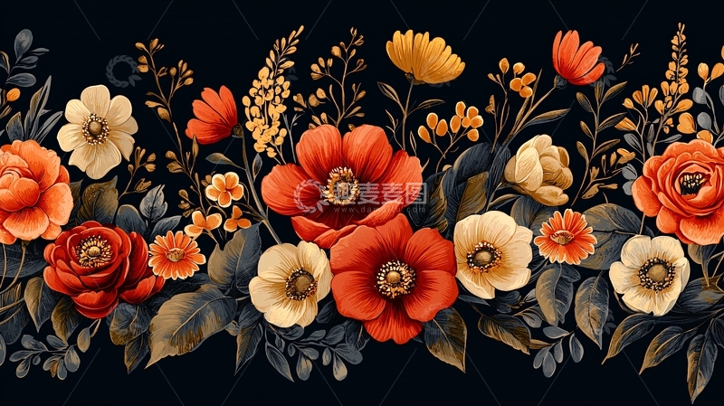 高清大图下载【趣麦麦图】暗黑系复古花卉边框