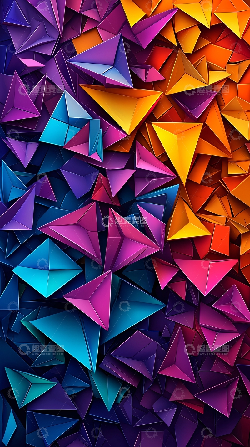 高清大图下载【趣麦麦图】彩色几何三角形堆叠