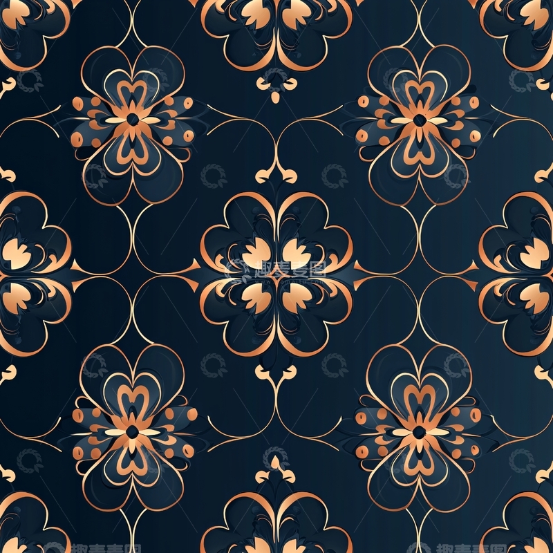高清大图下载【趣麦麦图】金色花纹深蓝背景