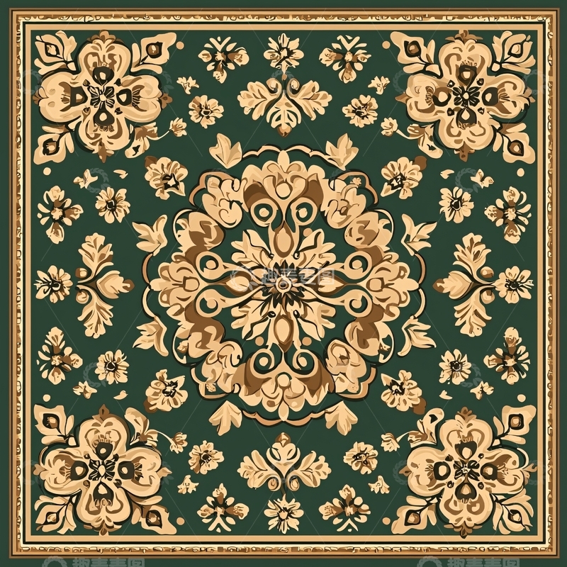 高清大图下载【趣麦麦图】深绿色背景金色花纹图案