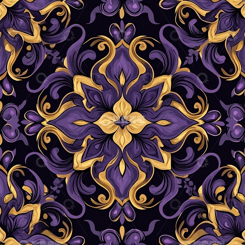 高清大图下载【趣麦麦图】紫色金色对称花纹图案