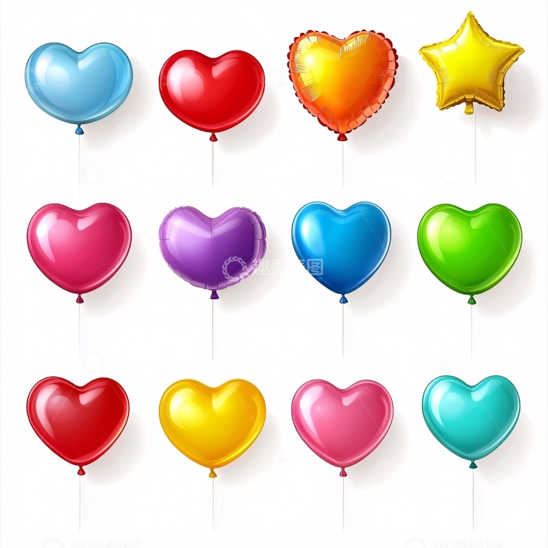高清大图下载【趣麦麦图】-彩色爱心气球素材